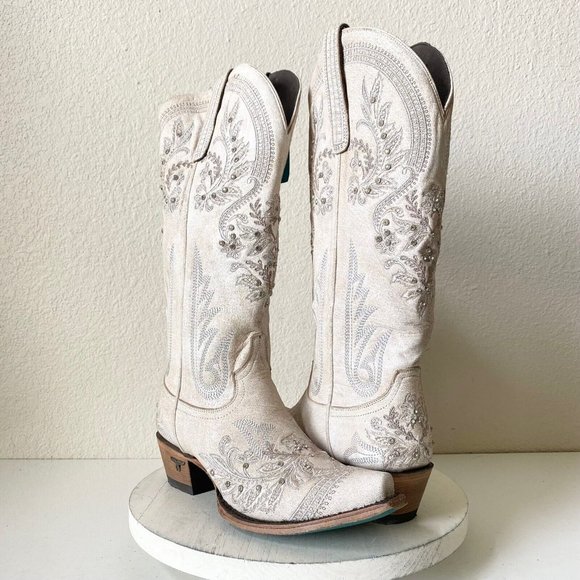 Lane Shoes - NEW Lane SANTORINI Western Boots Womens 9.5 White Bling Cowboy Wedding Snip Toe